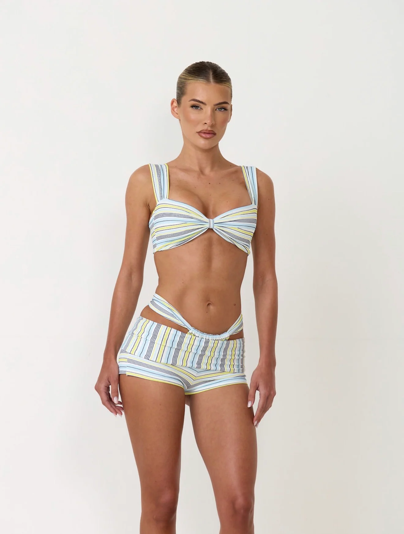 The stripy foldover shorts - aqua