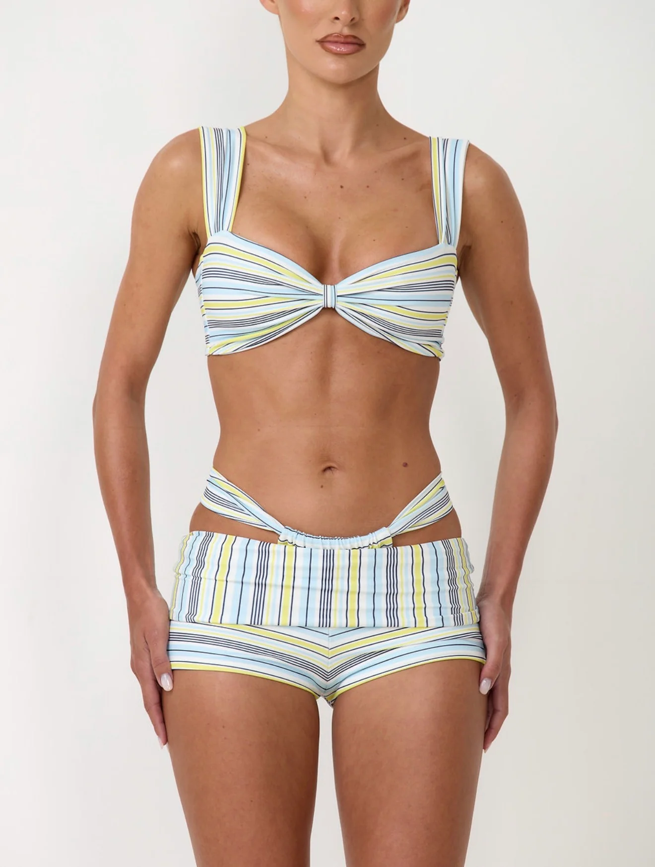The stripy foldover shorts - aqua - Image 6
