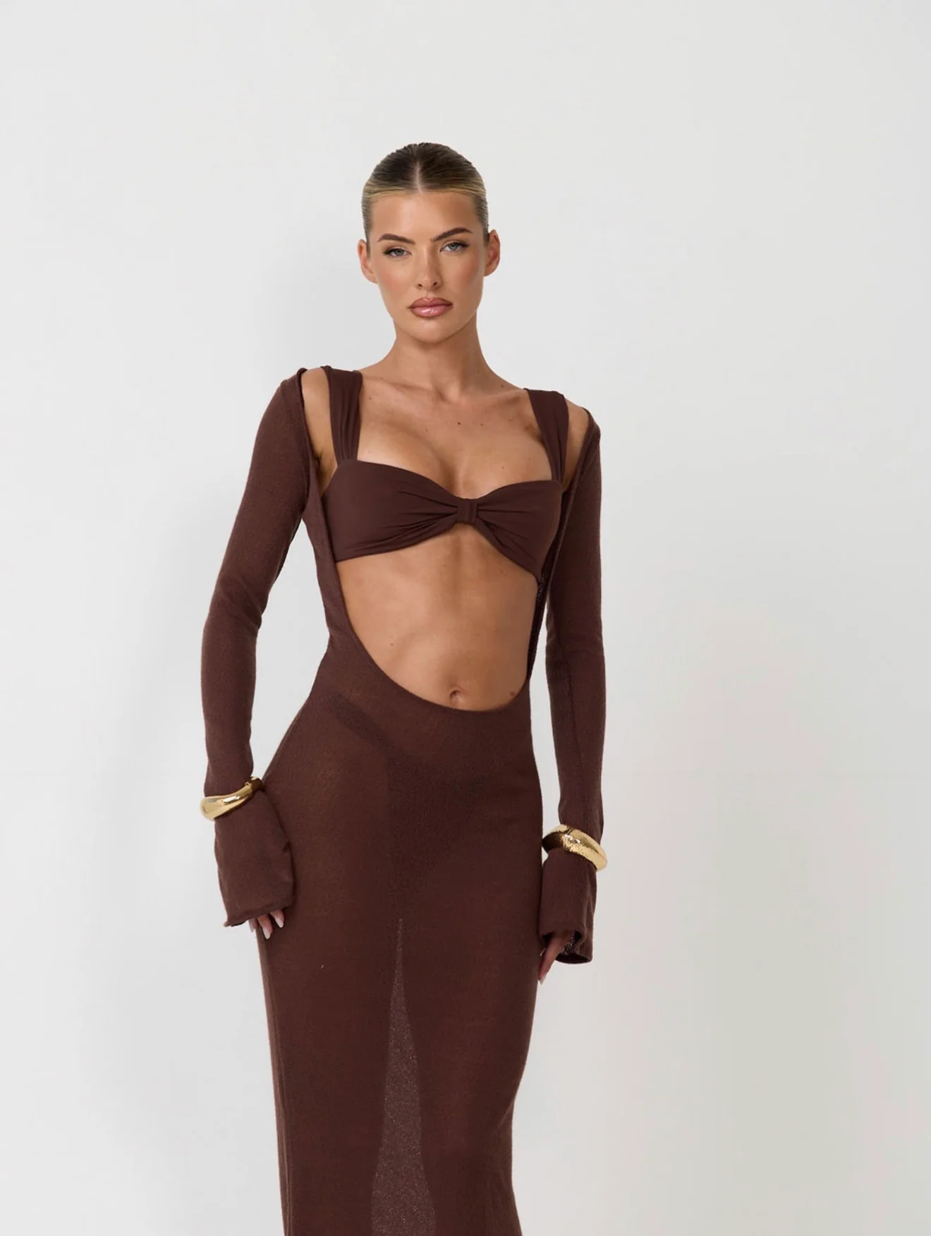 The knitted scoop dress - mocha - Image 2