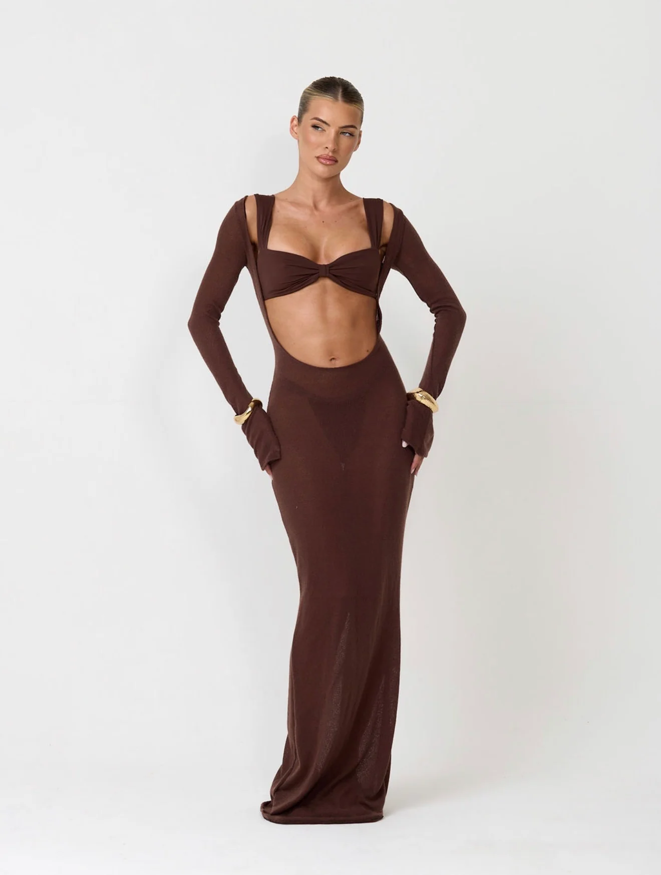 The knitted scoop dress - mocha - Image 4