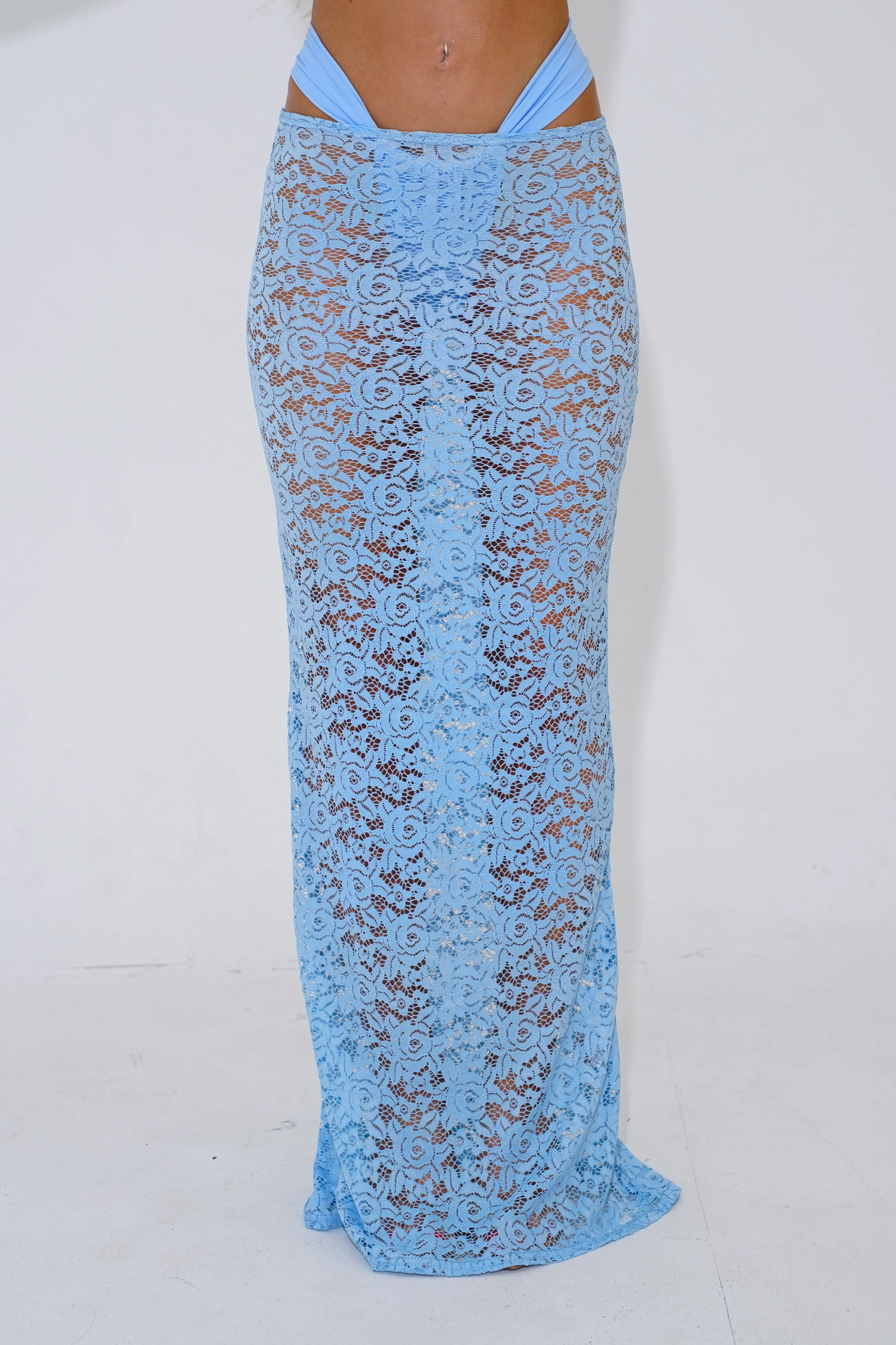 The lace maxi skirt - powder blue - Image 4