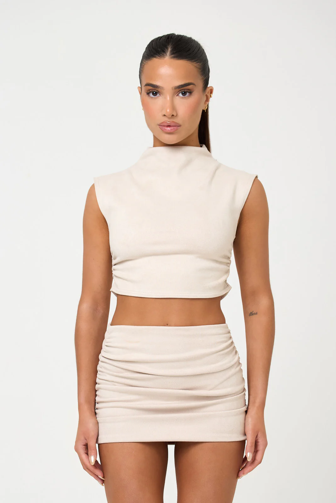 The ruched suede mini skirt - cream - Image 2