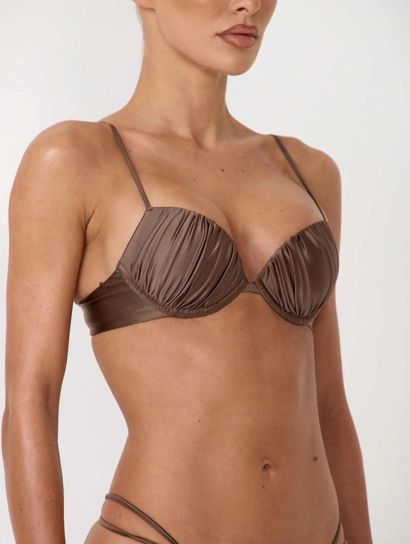 The satin ruched underwire bikini top - deep taupe - Image 5
